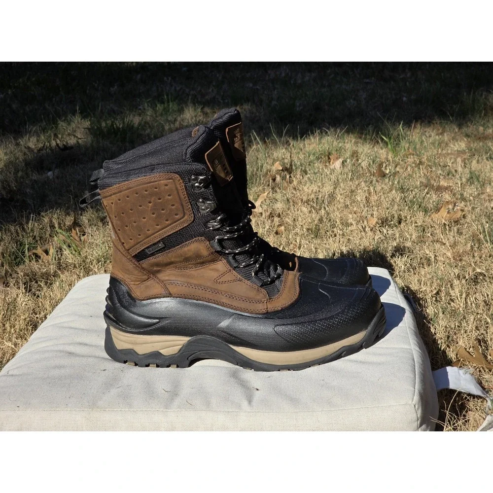 Elk Woods Mens Brown Leather Black Rubber Winter Hunting Boots Lace Up High Top